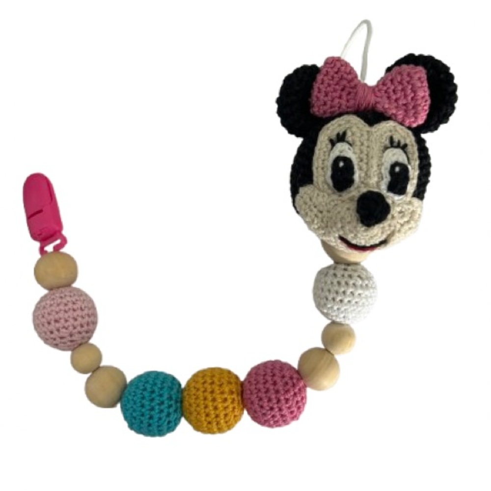 Pink Minnie Mouse Baby Pacifier Holder / Stroller Toy